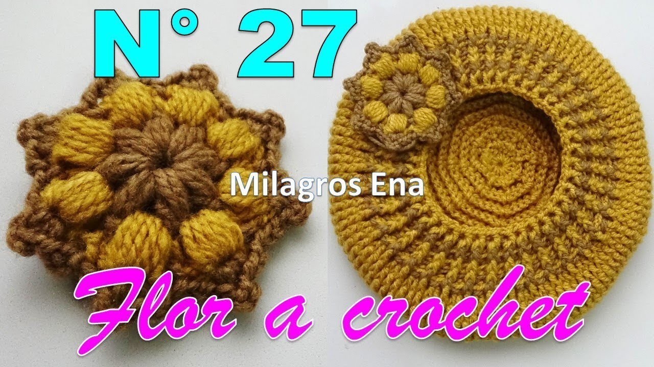 Flor N ° 27 tejido a crochet FÁCIL Y RÁPIDO para aplicar en Boinas y gorros.