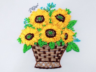 Bordado con Cintas: Cesta de Girasoles | Ribbon Embroidery: Sunflower Basket