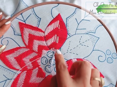 Bordado Fantasía Nochebuena 5. Hand Embroidery Poinsettia. Fantasy Stitch