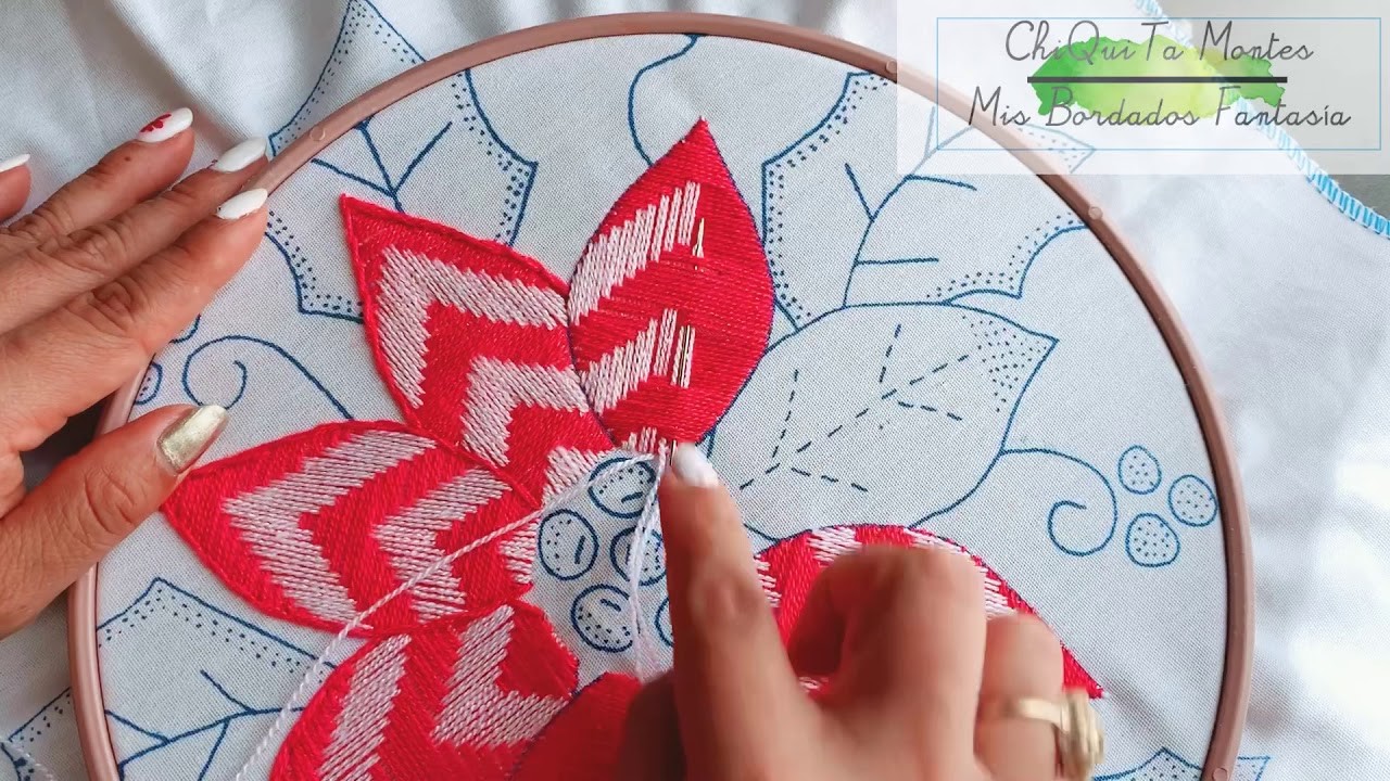 Bordado Fantasía Nochebuena 5. Hand Embroidery Poinsettia. Fantasy Stitch