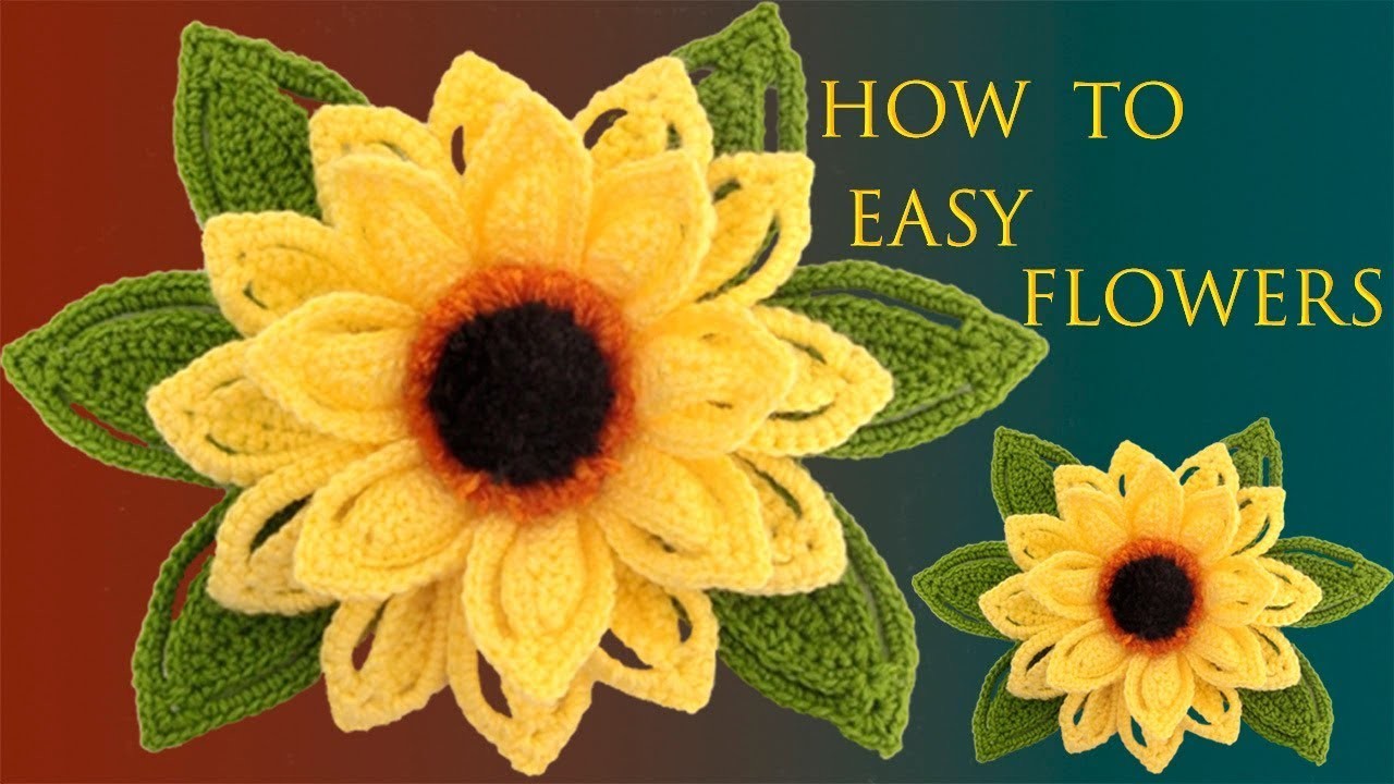 Como hacer Flores Fáciles Girasoles en 3D a Crochet con hojas tejido tallermanualperu
