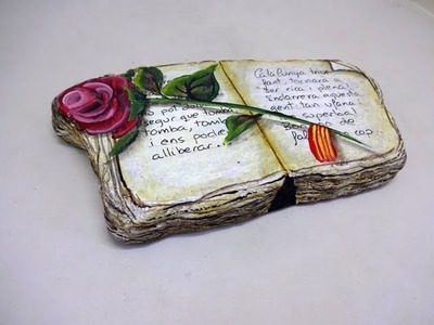 Como pintar piedras con un libro y una rosa - Pedreta de Riu