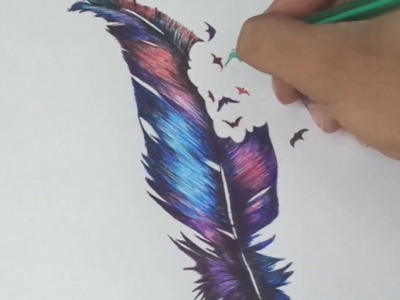 Dibujando pluma tattoo con plumas de colores - Drawing  feather with pens - #33