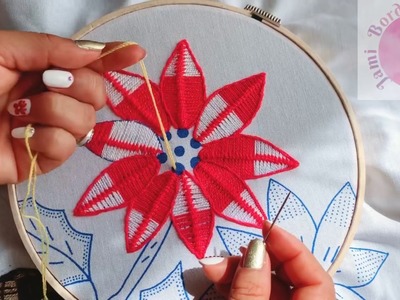 23. Bordado Fantasía Nochebuena 1. Hand Embroidered Poinsettia. Fantasy Stitch