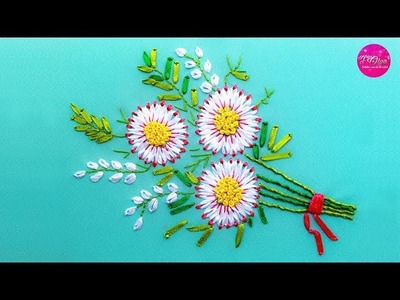 Bordado con Cintas: Bouquet de Margaritas Doble Color | Ribbon Embroidery: Double Color Daisies