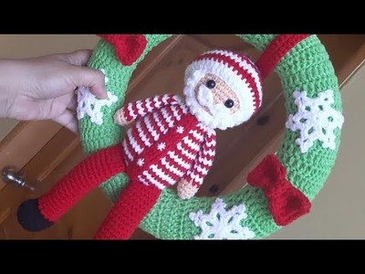 Corona Navideña Papá Noel Pijama Amigurumi Crochet - Patrón