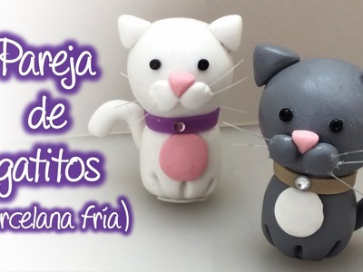 Pareja de gatitos de porcelana fria, Couple of kittens made of cold porcelain