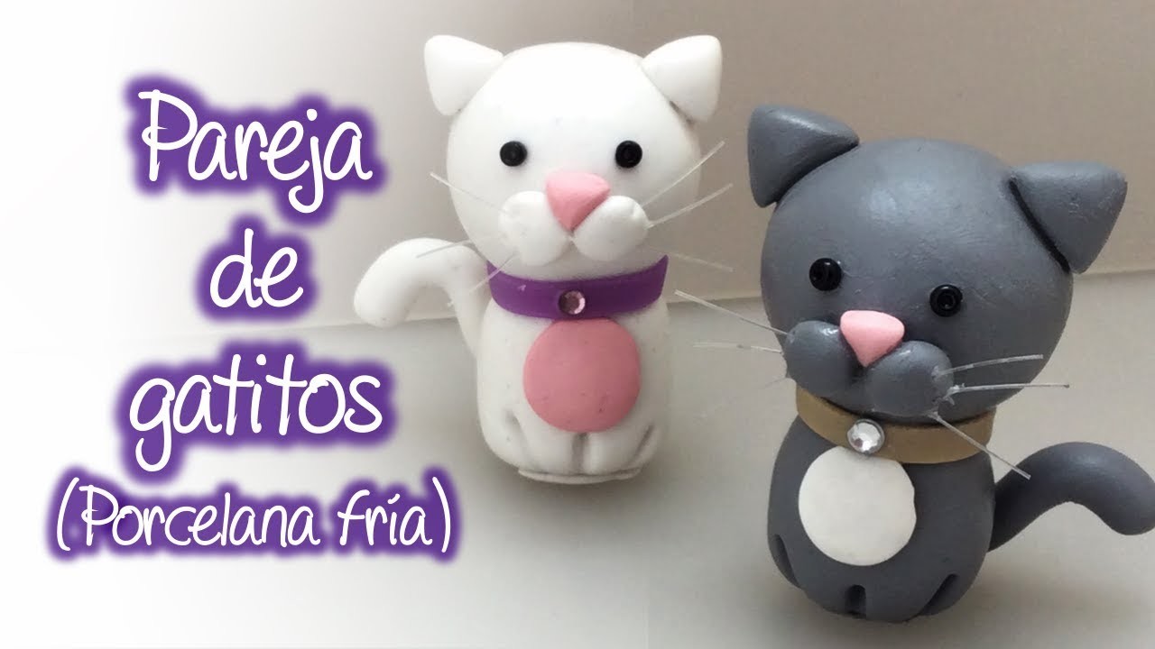 Pareja de gatitos de porcelana fria, Couple of kittens made of cold porcelain