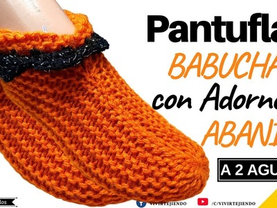 Tejidos a Palitos 2 Agujas - Pantuflas Babuchas a Dos Agujas con Adorno de Abanico a Crochet