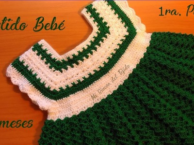 Vestido Bebe Crochet Blanco y Verde. 3 meses. Tutorial Paso a paso. Parte 1 de 2