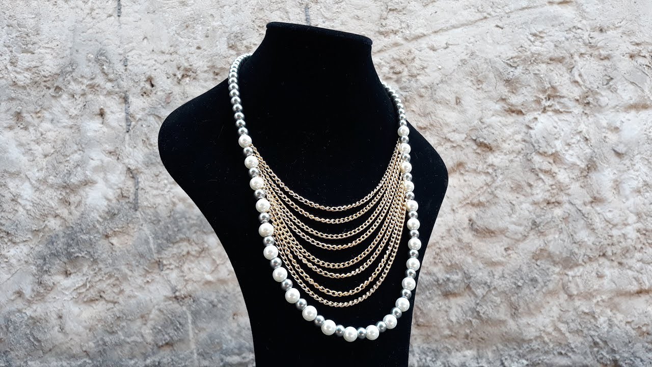 Collar Elegante con Perlas y Cadenas. Clase #215!!!