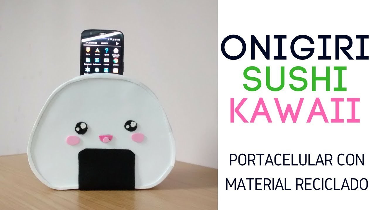 Porta celular Onigiri Sushi Kawaii, con material reciclado