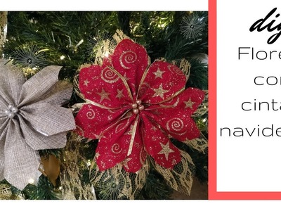 Como hacer flores con cinta navideña - Manualidades para navidad