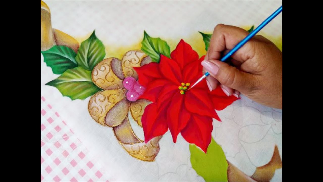 Como Pintar Una Nochebuena. How To Paint Poinsettias. Flor De Natal Em Tecido