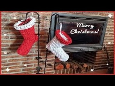 Como tejer bota de Papa Noel a crochet
