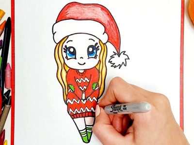 Aprende a Dibujar una CHICA NAVIDAD Kawaii  Dibujo fácil de CHICA Christmas