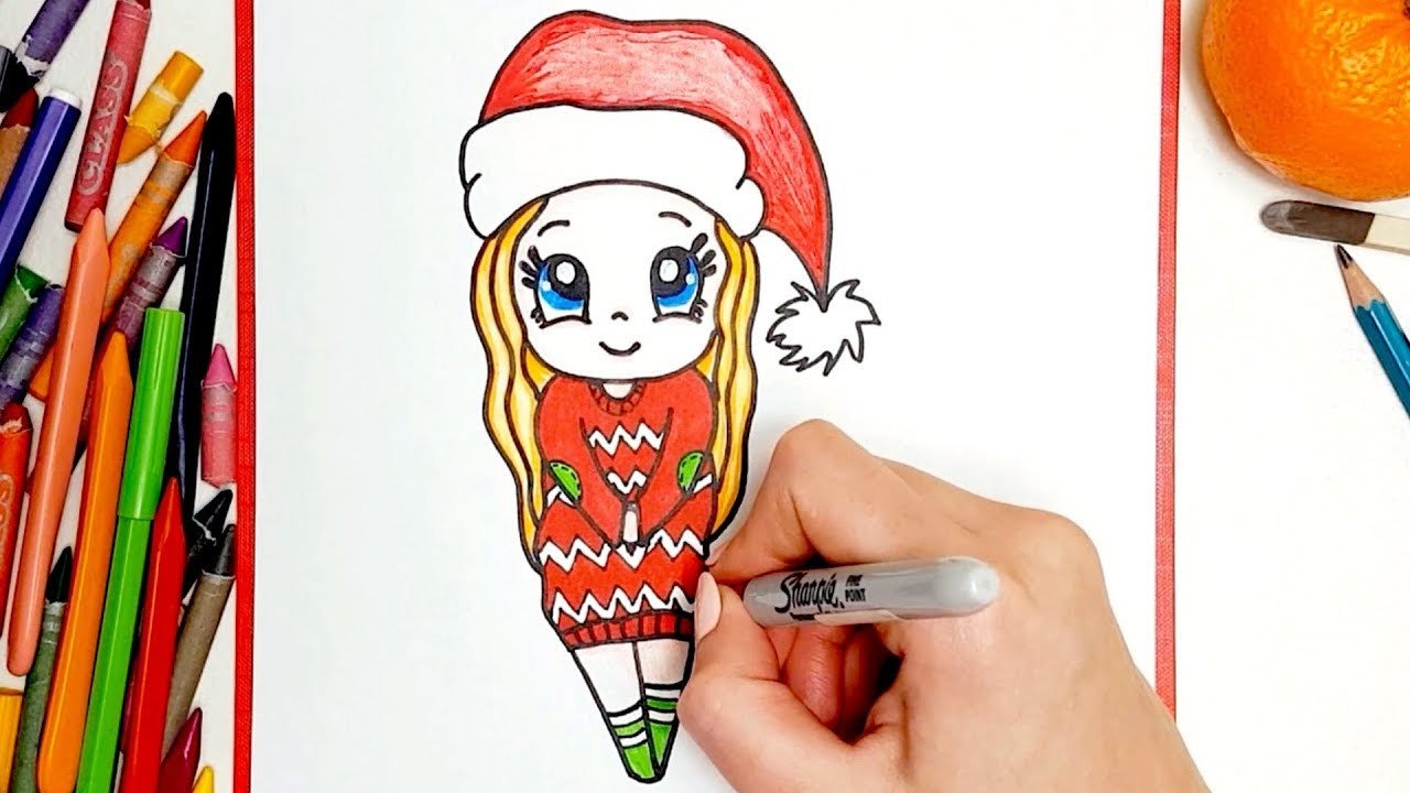 Aprende a Dibujar una CHICA NAVIDAD Kawaii  Dibujo fácil de CHICA Christmas
