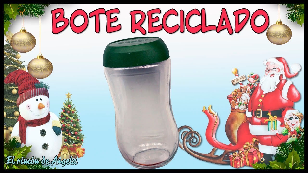 Bote de cristal reciclado con decoración de navideña-Diy reciclados de navidad