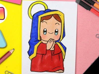 COMO DIBUJAR A LA VIRGEN MARIA KAWAII - Dibujos navideños faciles - Dibuja de una manera facil