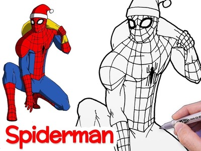 Como Dibujar a Spiderman de Navidad - Dibujos para Dibujar