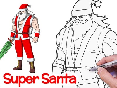Como Dibujar a Súper Papá Noel con Espada del árbol de Navidad - Dibujos para Dibujar