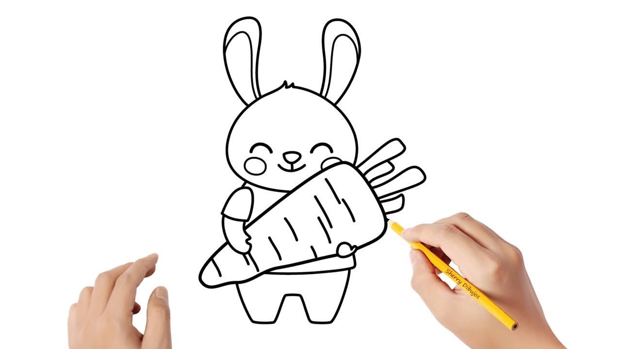 Cómo dibujar un conejo con una zanahoria | Dibujos sencillos ????