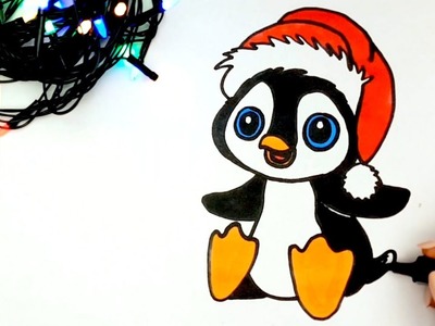 Cómo dibujar un Pingüino de Navidad ???? How to draw a Christmas Penguin