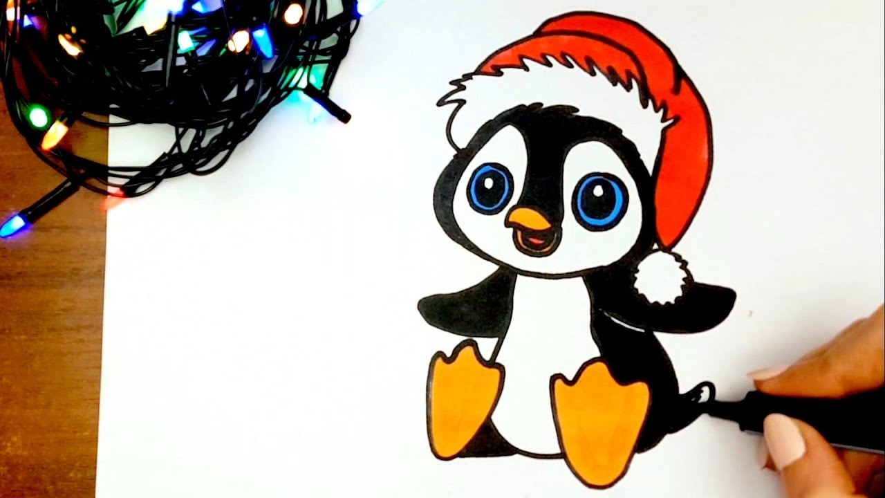 Cómo dibujar un Pingüino de Navidad ???? How to draw a Christmas Penguin