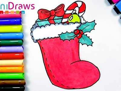 Cómo dibujar UNA BOTA NAVIDEÑA - Dibujos de navidad