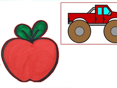 Cómo Dibujar y Colorear manzana y camión monstruo | Aprender Colores | Dibujos para colorear