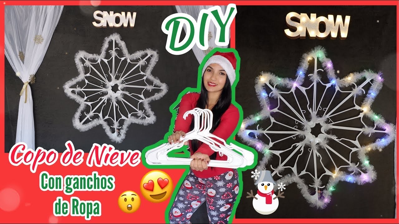 DIY.Como hacer Copo  de Nieve con ganchos de Ropa.DIY SNOWFLAKE.Decoracion de Navidad 2019