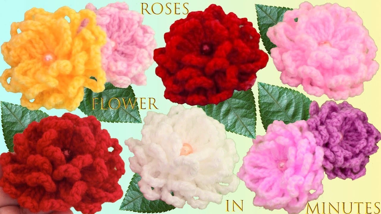Como hacer flores rosas mas fáciles en minutos a crochet con una hilera