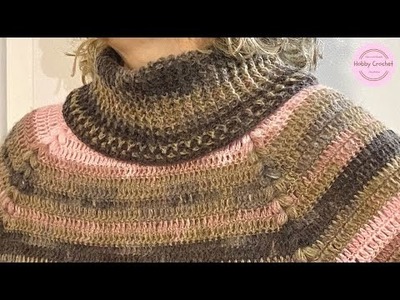 Cuello para el suéter palo de rosa top down manga ranglán a crochet paso a paso (Versión Diestra)