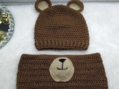 Gorro y cuello  de oso tejido a crochet