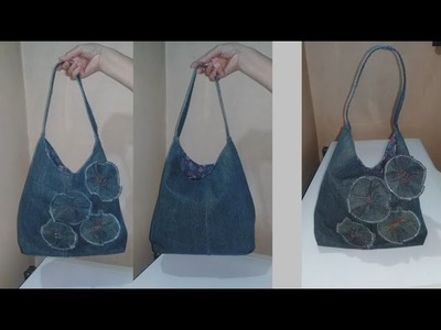 DIY Bolsa simple con flores - Jeans Reciclado