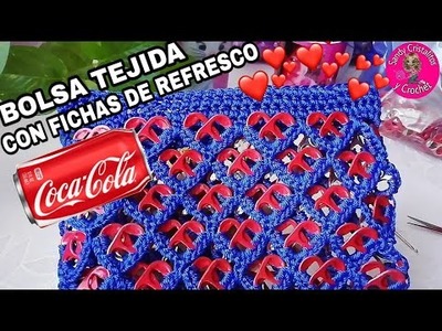 Bolsa Crochet puntada Corazones con Fichas de latas COCA-COLA