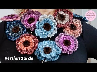 Bufanda de Flores a crochet paso a paso (Version Zurda)