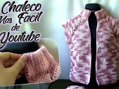 CHALECO Tejido TODAS las TALLAS Cuellito Alto Super Facil a Crochet.Gancho CH,M,G y EG. Basico