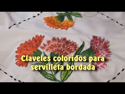 Claveles coloridos para servilleta bordada |Creaciones y manualidades angeles