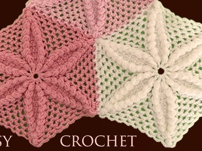 Como hacer fácil Tapete Camino de Mesa a Crochet tejido de flor en 3D paso a paso