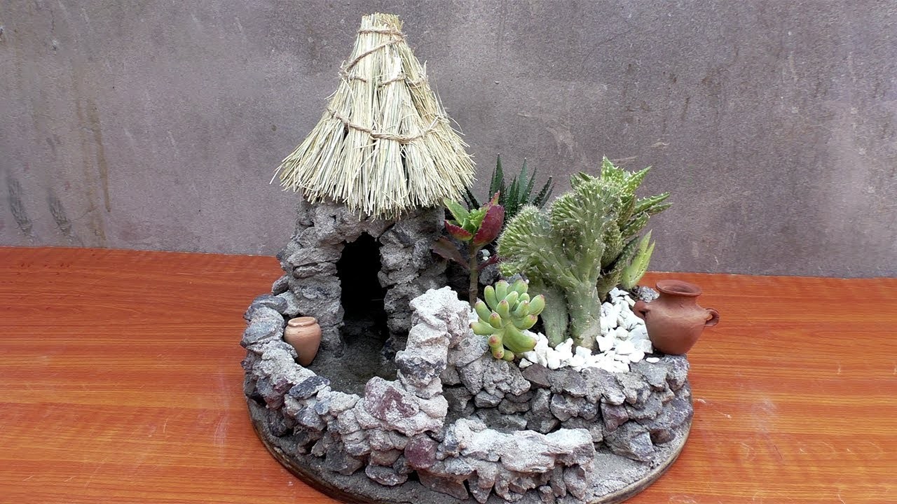 Como hacer maceta de piedras para plantas Suculentas - How to make stone pot for succulent plants