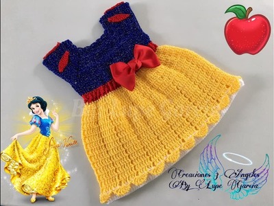 Como Hacer Vestido Tejido a Crochet Tema Princesa Blanca Nieves Talla 0-3meses