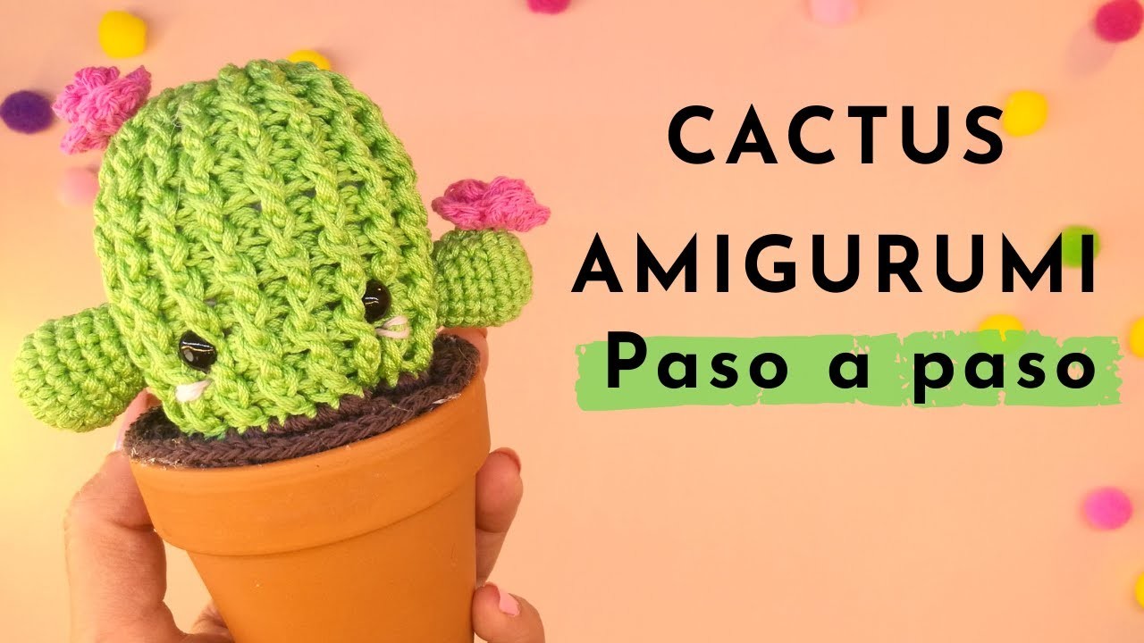 Cómo tejer Cactus crochet. Cactus kawaii Amigurumi. Punto elástico crochet. Planta ganchillo