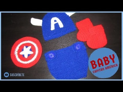 Conjunto de Capitán América para bebito de 3 meses (Tejido a crochet)