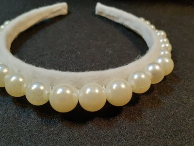 DIY.pearl headband.Como decorar Diadema con perlas.vincha balaca o tiara