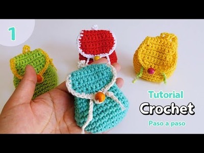 Mini mochila crochet-ganchillo. Souvenirs, Monedero, LLavero. Crochet mini backpack pattern. Parte 1