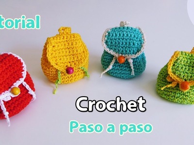 Mini mochila crochet-ganchillo. Souvenirs, Monedero, LLavero. Crochet mini backpack pattern. Parte 2