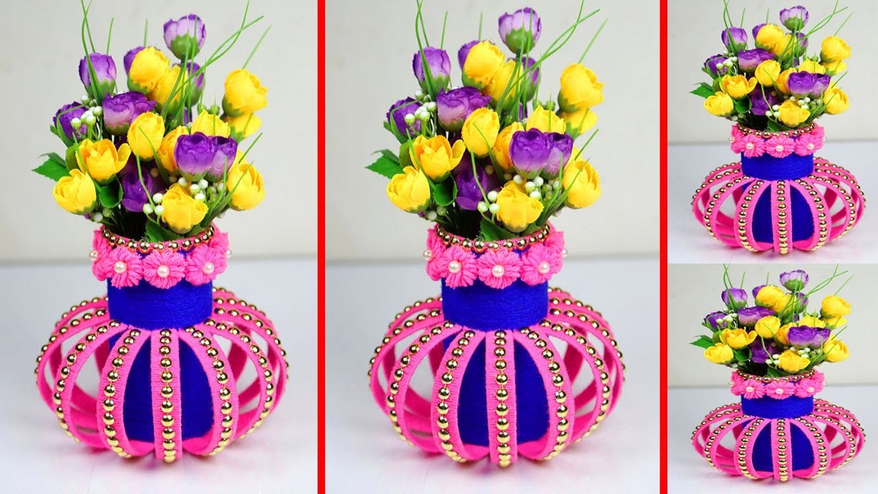 Awesome Flower Vase Making With Woolen.Best Out Of Waste Idea.DIY Innovative Ideas for home decor