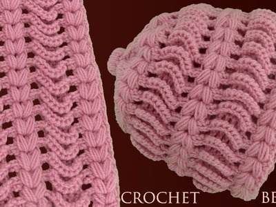Como tejer a Crochet un gorro tejido en punto de argollas con trenzas en relieve 3D