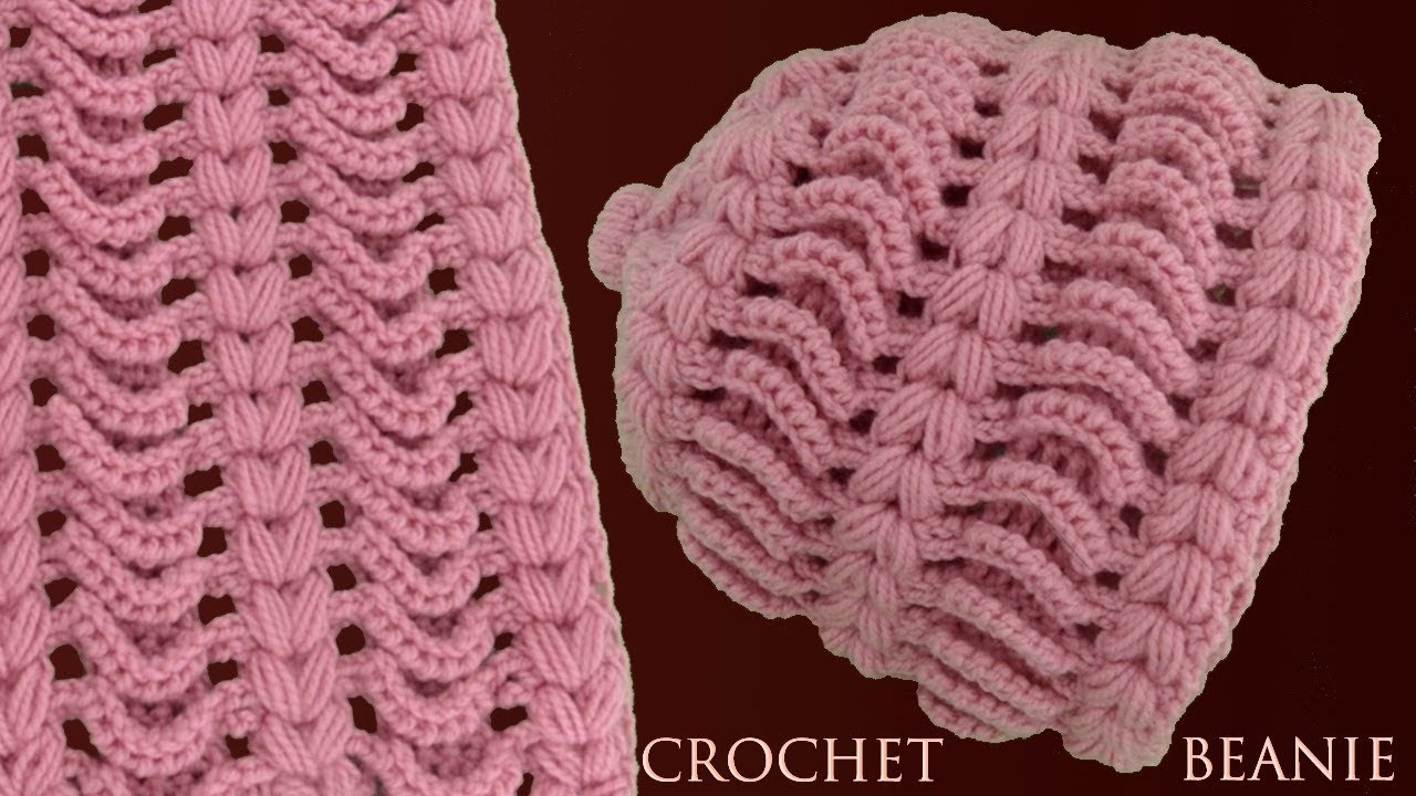 Como tejer a Crochet un gorro tejido en punto de argollas con trenzas en relieve 3D